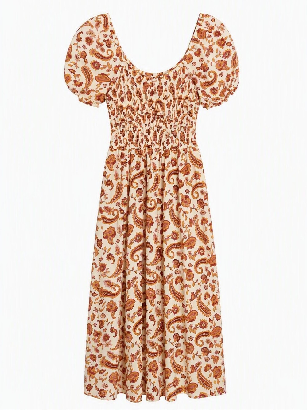 Hollister Women's Cream Maxi Dress with Rust Paisley Print - Size XS